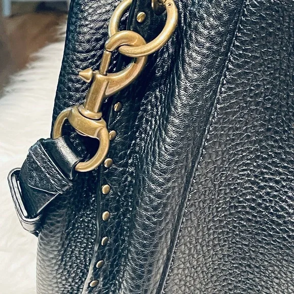 Rebecca Minkoff Black Pebbled Leather Darren Brass Studded Hobo - Picture 7 of 16